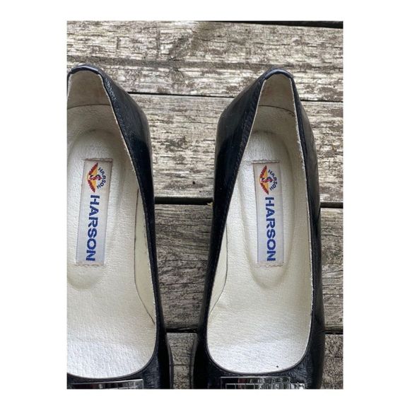 Vintage HARSON Pumps Square Toe Chunk Heel Black Metallic Sz 35.5 - Picture 8 of 13